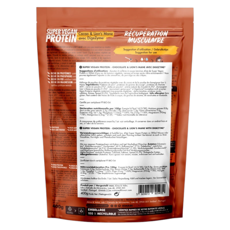 Iswari - Veganes Proteinpulver Kakao Igelstachelbart BIO 400g