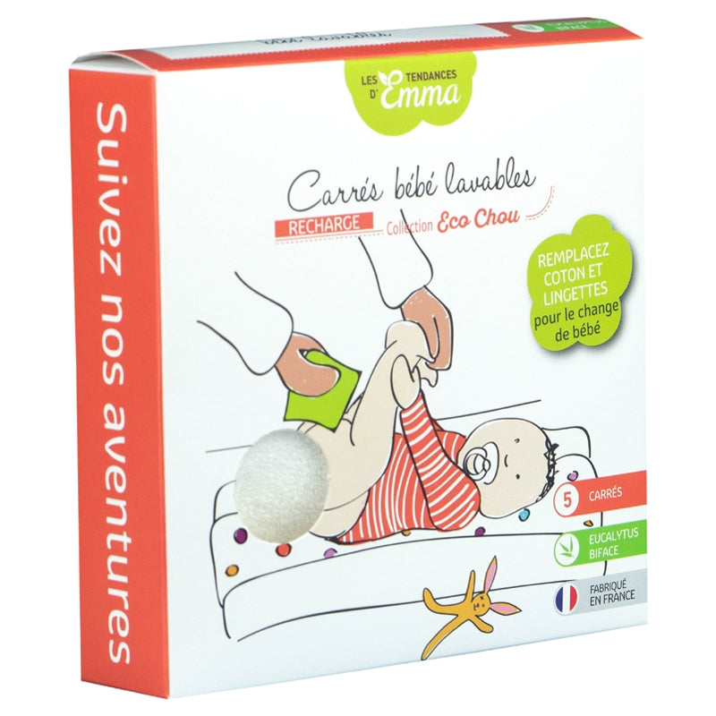 5 Carrés bébé lavables en eucalyptus écologiques