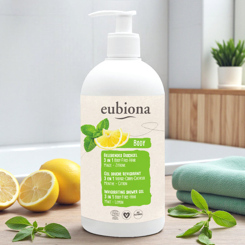 Eubiona - Gel douche revigorant 3 en 1 menthe & citron BIO 500ml