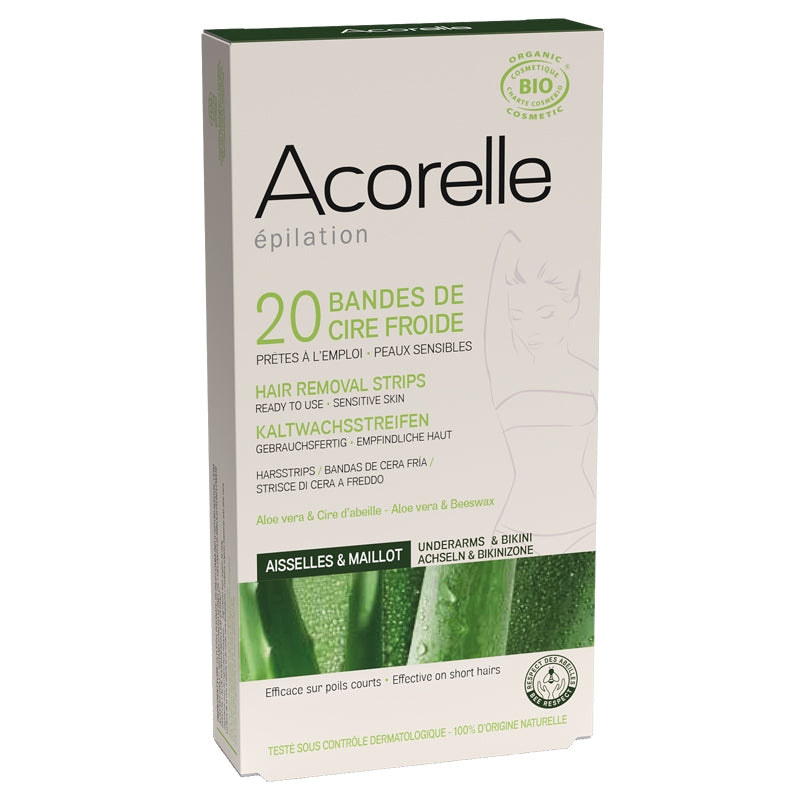 Acorelle - Bandes de cire froide BIO épilation aisselles & maillot 20 bandes