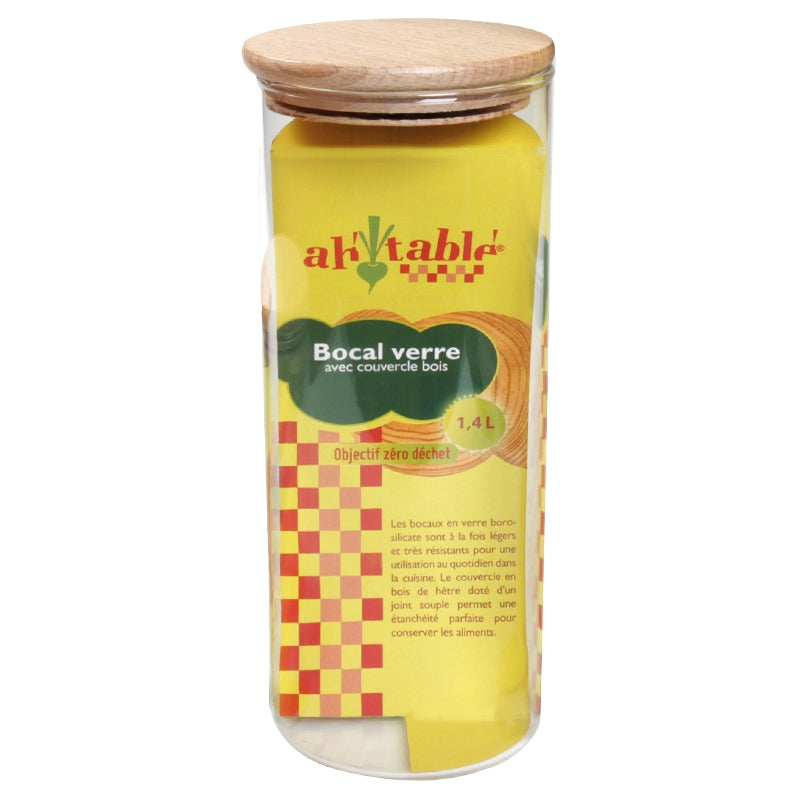 Ah Table ! - Bocal en verre 1,4 L couvercle bois pour vrac