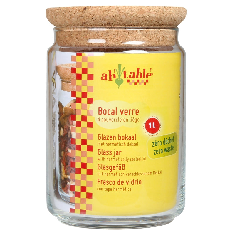 Ah Table ! - Bocal en verre 1 L couvercle liège empilable