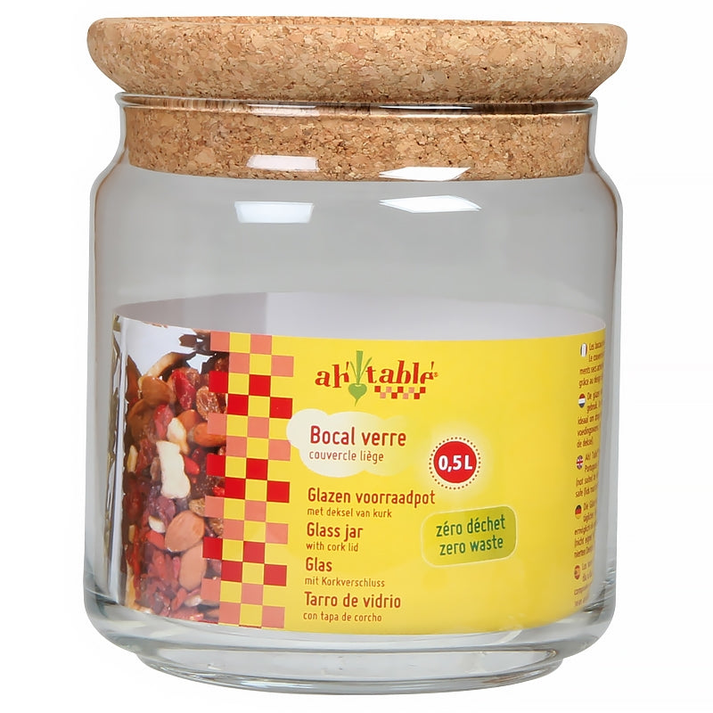 Ah Table ! - Bocal en verre 500 ml couvercle liège empilable