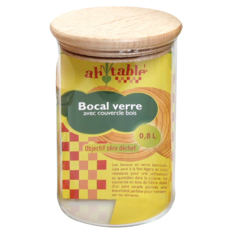 Ah Table ! - Bocal en verre 800 ml couvercle bois hermétique