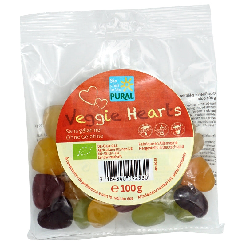 Bonbons cœurs aux fruits BIO sans gélatine Veggie Hearts