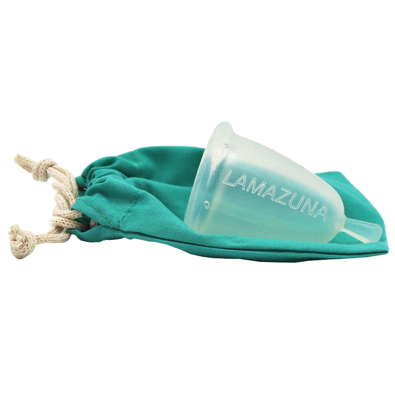 Menstruationstasse mit grünem Täschchen Größe 1