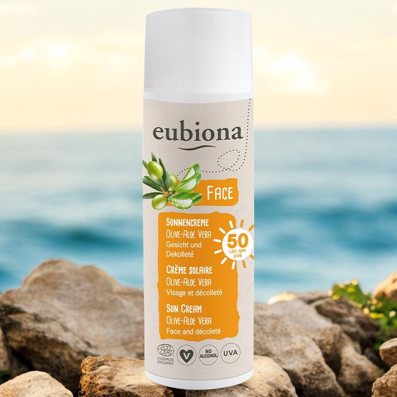 Eubiona - Crème solaire visage & décolleté BIO IP 50 olive & aloe vera 50ml