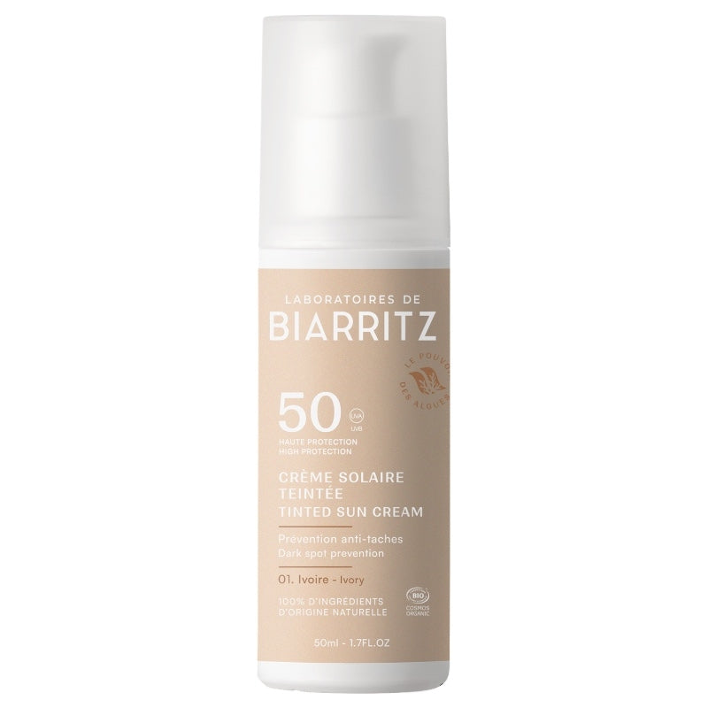 Crème solaire visage teintée ivoire bio SPF 50 - Laboratoires de Biarritz 50ml