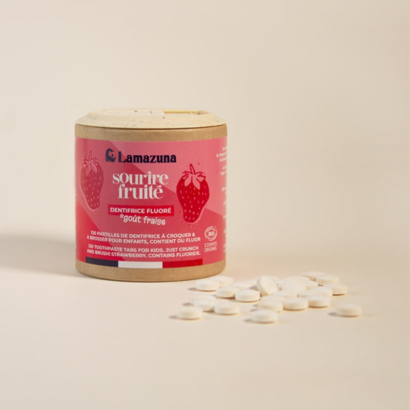 Lamazuna - Kinder Zahnputztabletten Erdbeere mit Fluorid 120 Stück BIO