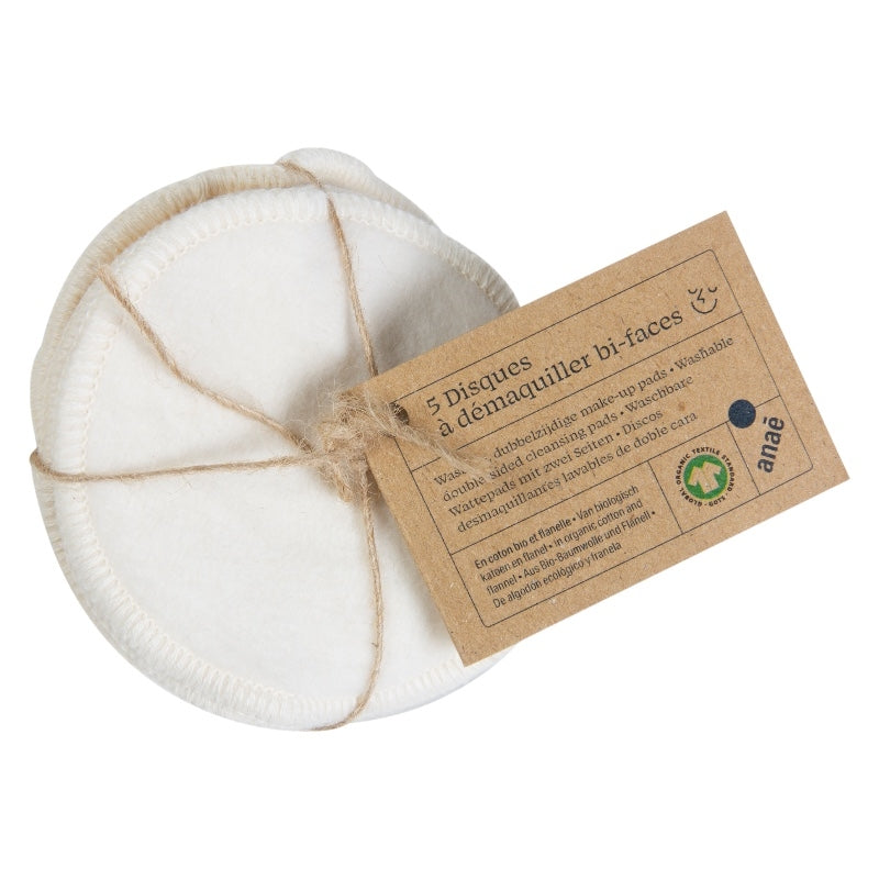 Anaé - Disques à démaquiller bifaces lavables en coton BIO 5 pièces
