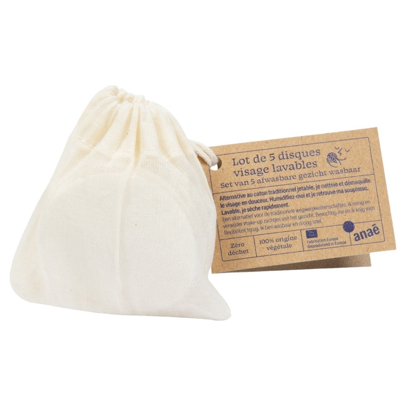 Anaé - Disques visage lavables en cellulose et coton 5 pièces