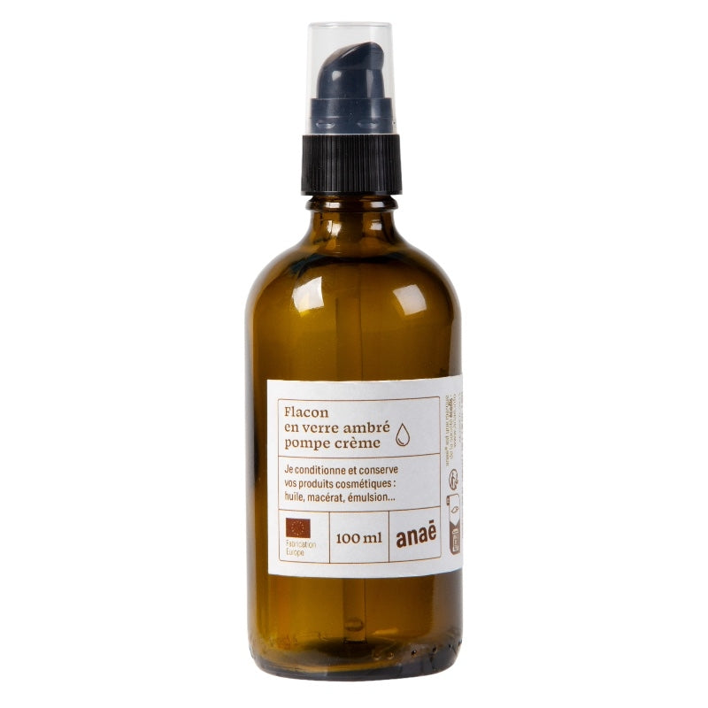 Anaé - Flacon pompe crème en verre ambré 100ml