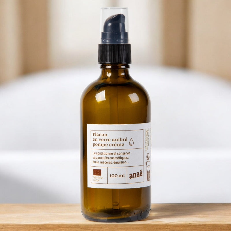 Anaé - Flacon pompe crème en verre ambré 100ml