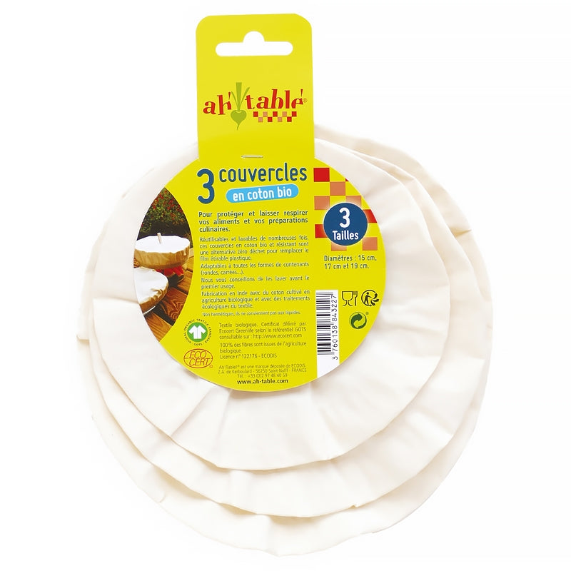 Ah Table ! - Kit 3 couvercles charlottes coton bio (15-19 cm)