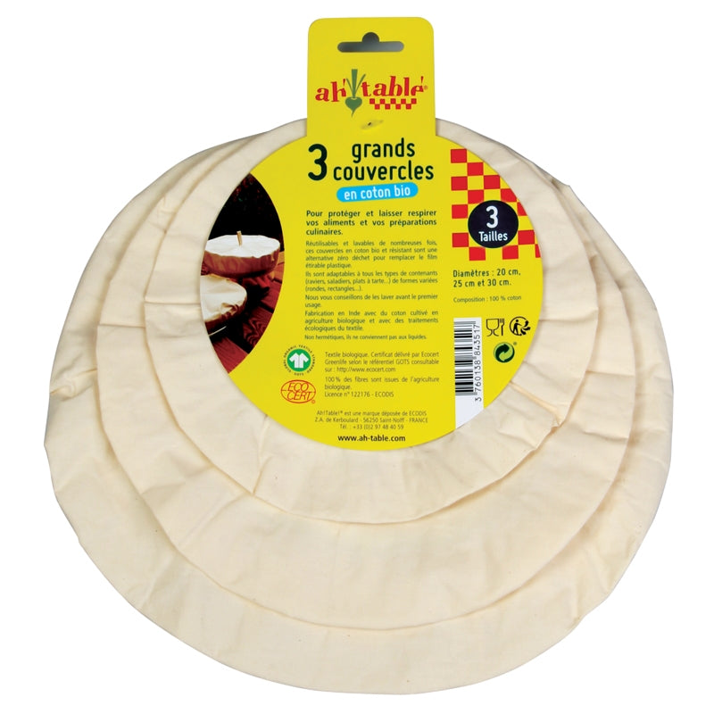 Ah Table ! - Kit 3 grands couvercles charlottes coton bio (20-30 cm)
