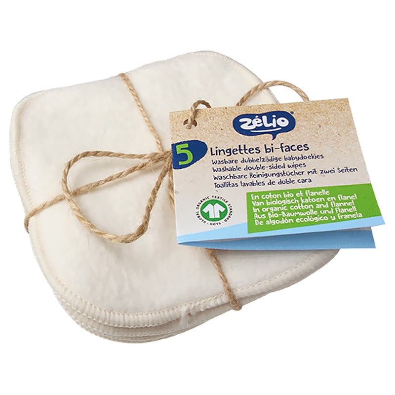 Lingettes bébé bifaces lavables en coton bio