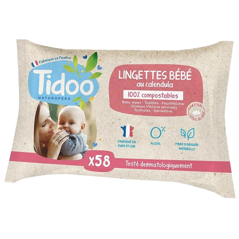 Bio-Babytücher Ringelblume & Weißer Lotus - 58 Stück - Tidoo