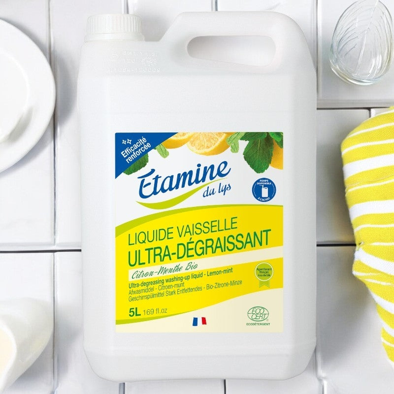 Etamine du Lys - Umweltfreundliches, fettlösendes Geschirrspülmittel mit Zitronen- und Minzduft - 5l 5l