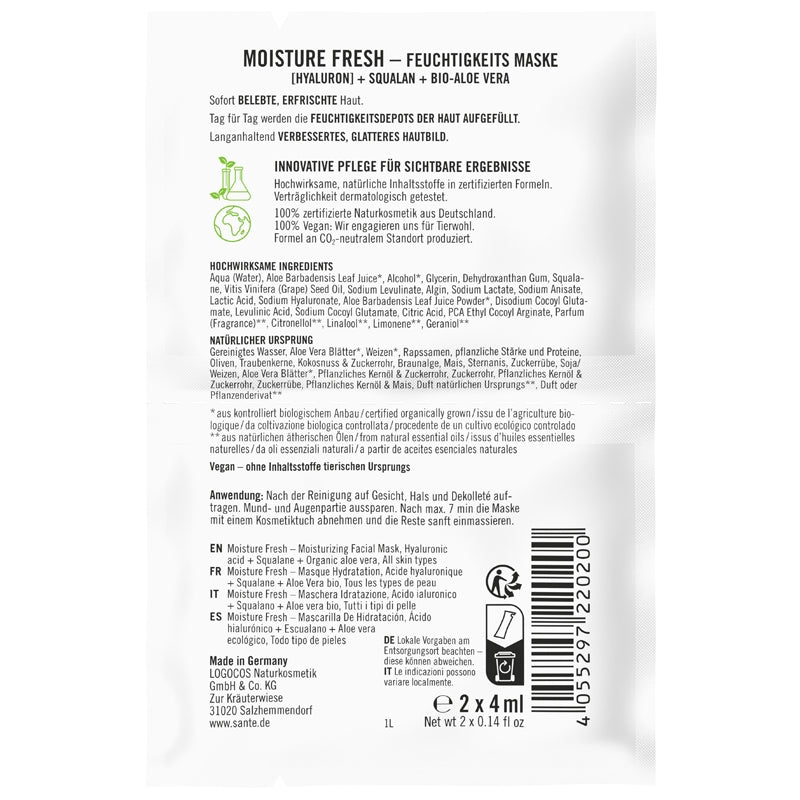Masque hydratant Moisture Fresh BIO acide hyaluronique & aloe