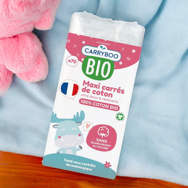 Carryboo - Maxi carrés de coton BIO - 70 pces