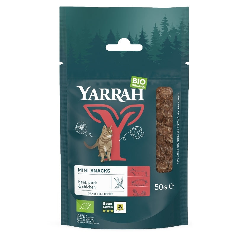 Bio-Mini-Katzensnack mit Rind-, Schweine- und Hühnerfleisch - 50 g - Yarrah