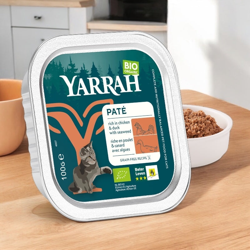 Bio-Hühner- und Entenpastete mit Algen für Katzen - 100 g - Yarrah