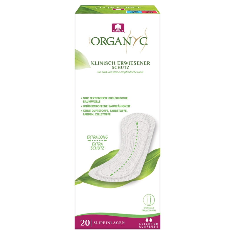 Protège-slips bio Maxi Organyc - format extra-long, coton GOTS (20 pièces)