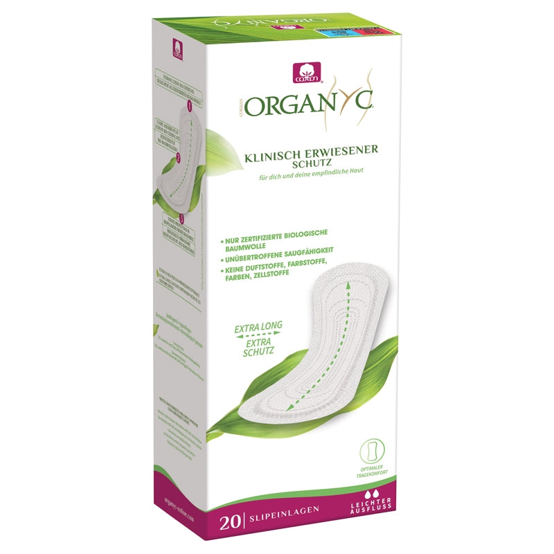 Protège-slips bio Maxi Organyc - format extra-long, coton GOTS (20 pièces)