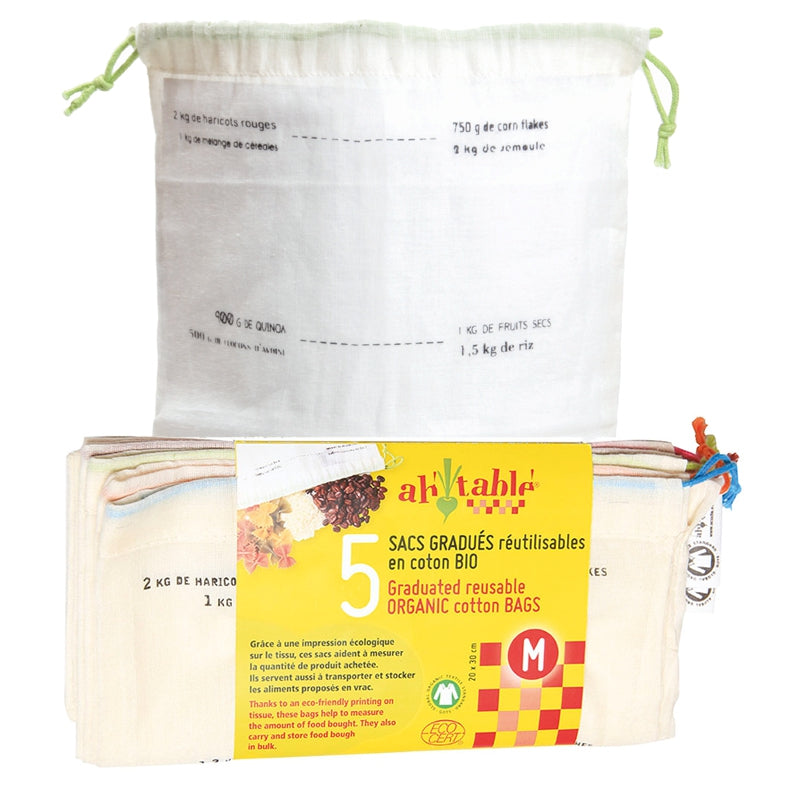 Ah Table ! - Sac gradué réutilisable en coton bio Taille M (5 pièces)