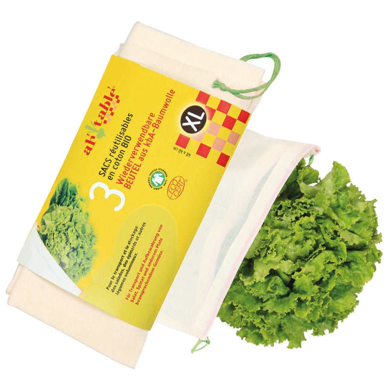 Ah Table ! - Sacs réutilisables en coton bio Taille XL (3 pièces)
