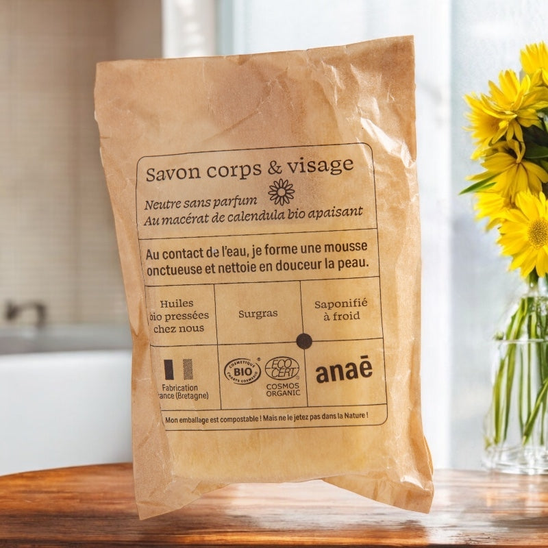 Anaé - Savon corps et visage neutre BIO calendula 100g