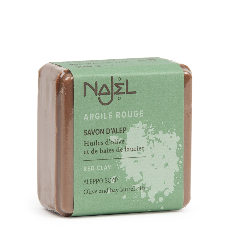 Savon d'Alep à l'argile rouge - huiles d'olive et baies de laurier