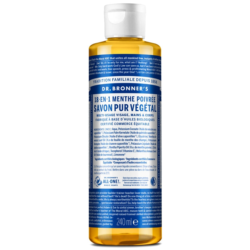 Dr. Bronner's - Savon liquide 18-en-1 BIO menthe poivrée 240ml