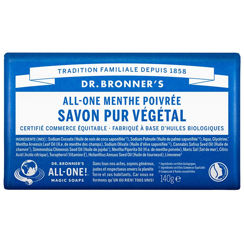 Dr. Bronner's - Savon pur BIO menthe poivrée 140g