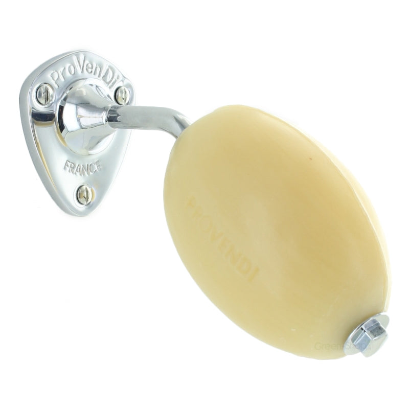 Savon rotatif blanc amande douce avec porte-savon chrome
