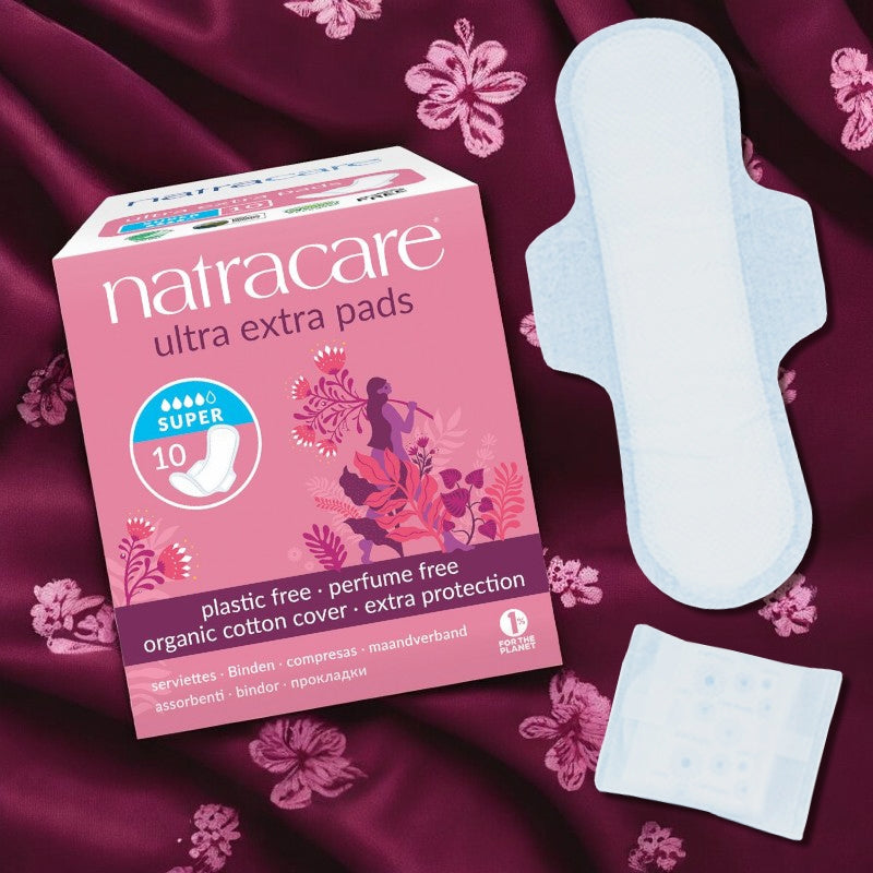 Serviettes hygiéniques bio avec ailettes Super flux fort Natracare - 10 pièces