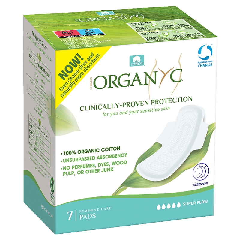 Serviettes hygiéniques bio de nuit avec ailettes flux très fort Organyc - 7 pièces