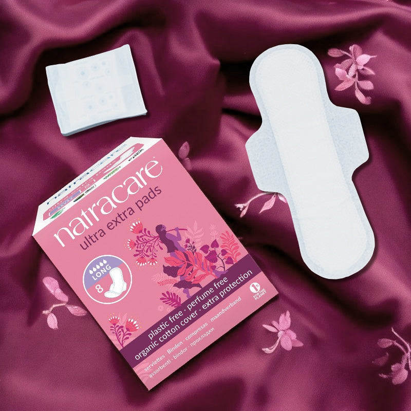 Serviettes hygiéniques bio longues avec ailettes flux très fort Natracare - 8 pièces
