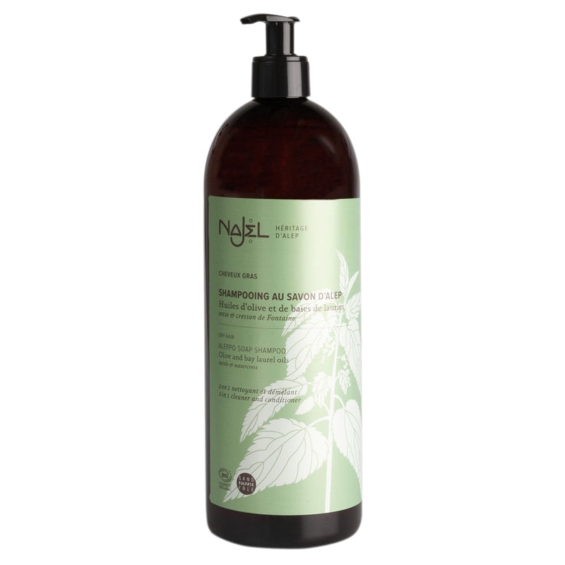 Shampooing BIO au savon d'Alep - cheveux gras - cresson & ortie - 1l
