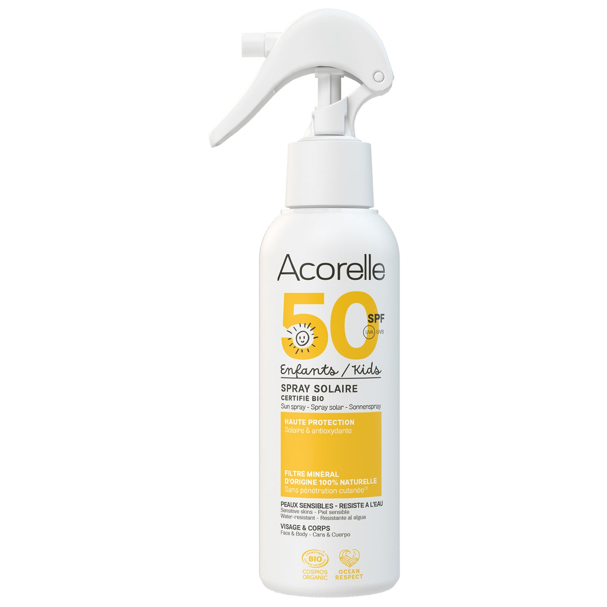 Acorelle - Spray solaire enfant bio IP 50 visage & corps karanja 150ml