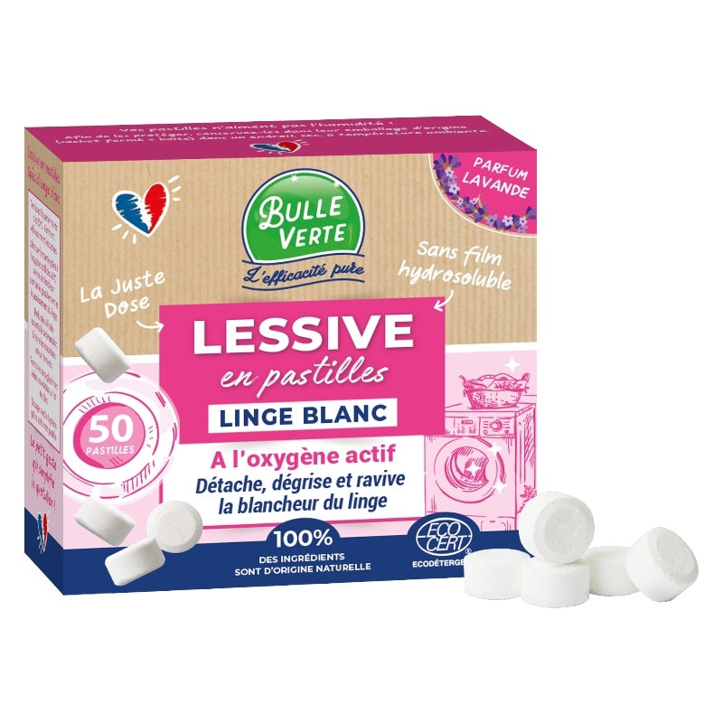 Bulle Verte - Tablettes lessive linge blanc lavande 50 pièces