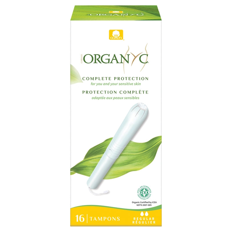 Tampons bio avec applicateur végétal Regular flux léger à moyen Organyc - 16 pièces