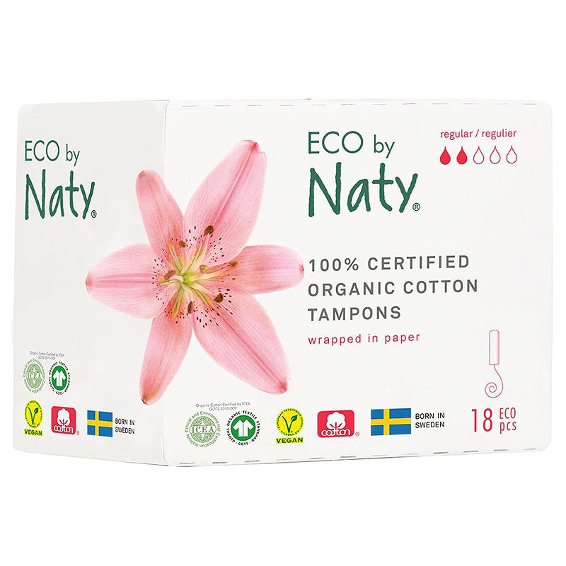 Tampons bio sans applicateur Regular flux léger à moyen Naty - 18 pièces
