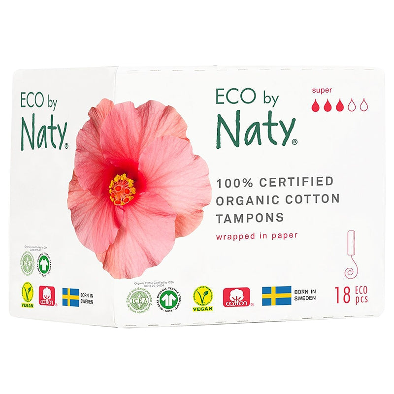 Tampons bio sans applicateur Super flux moyen à fort Naty - 18 pièces