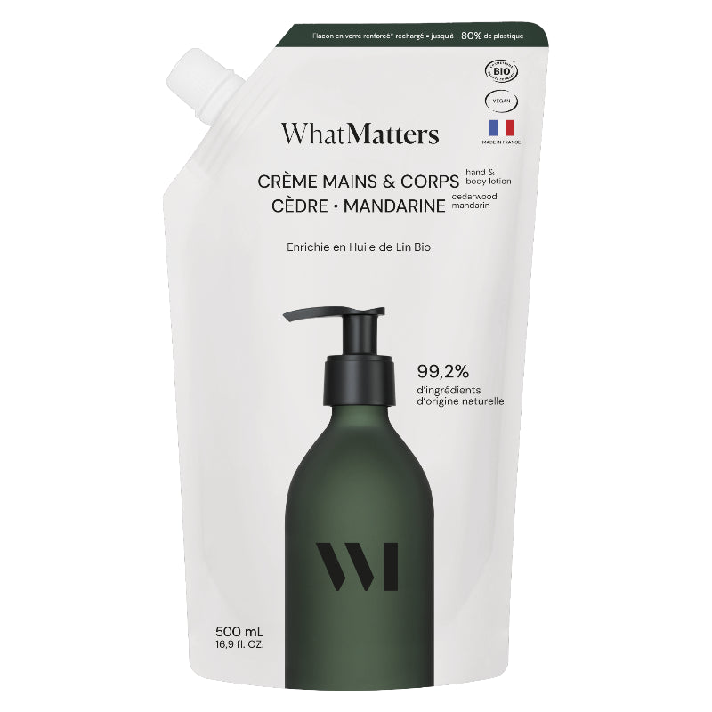 Nachfüllpackung Bio-Hand- und Körpercreme mit Zeder und Mandarine - 500 ml - What Matters