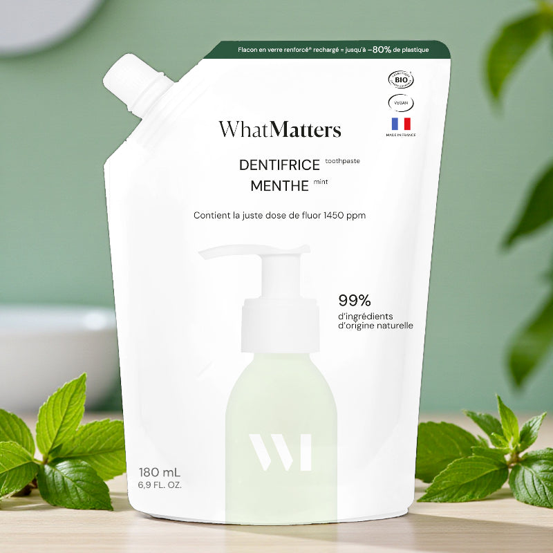 Ökologische Nachfüllpackung Bio-Minz-Zahnpasta mit Fluorid - 180 ml - What Matters