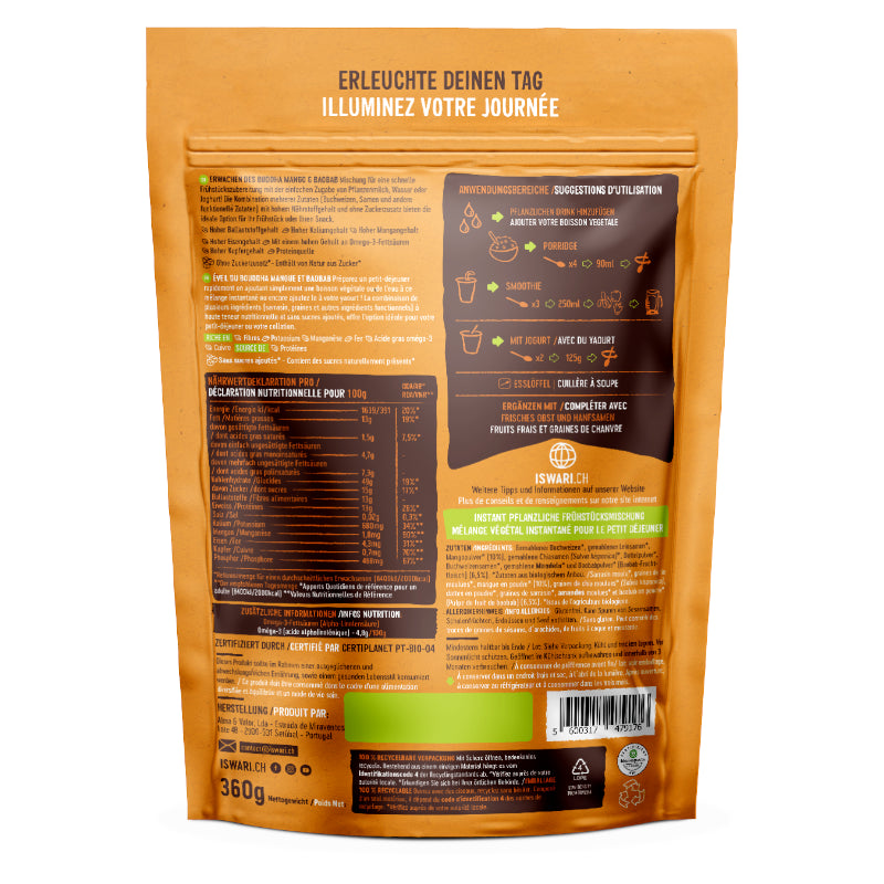Iswari - Petit déjeuner cru mangue & baobab BIO 360g