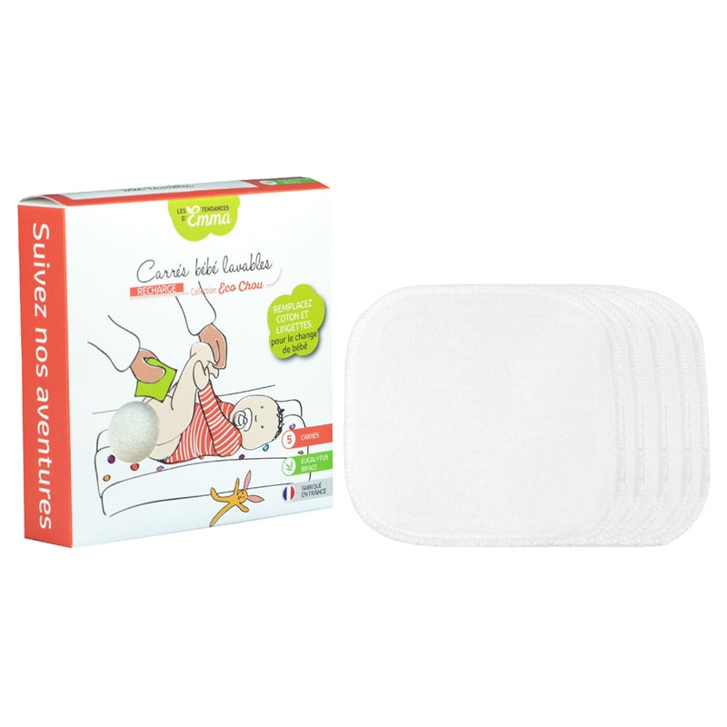 5 Carrés bébé lavables en eucalyptus écologiques