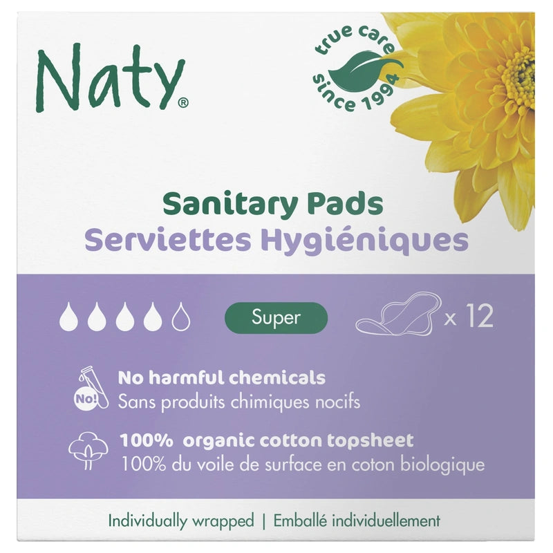 Serviettes hygiéniques bio Naty Super - flux moyen à fort (12 pièces)