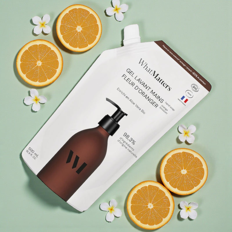 Éco-recharge gel lavant mains BIO fleur d'oranger - 500ml - What Matters